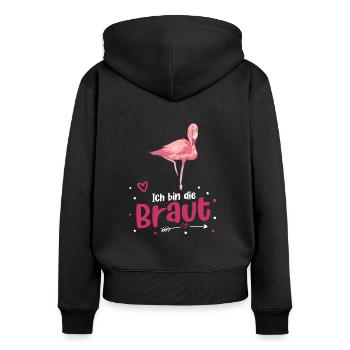 Ich bin die Braut Flamingo JGA - Frauen Premium Bio Zip Hoodie - Schwarz - Hinten - Julia (174cm)