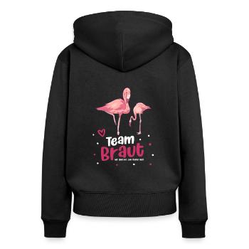 Team Braut Flamingo JGA - Frauen Premium Bio Zip Hoodie - Schwarz - Hinten - Julia (174cm)