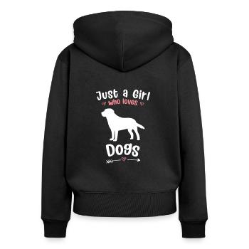 Juste une fille qui aime les chiens - Sweat à capuche zippé Premium bio Femme - noir - Dos - Julia (174cm)