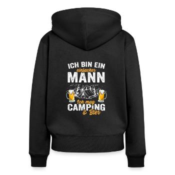 Ich bin ein einfacher Mann ich Mag Camping & Bier - Frauen Premium Bio Zip Hoodie - Schwarz - Hinten - Julia (174cm)
