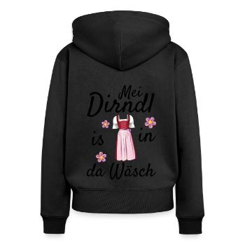 Dirndl Tracht | Mei Dirndl is in da - Frauen Premium Bio Zip Hoodie - Schwarz - Hinten - Julia (174cm)