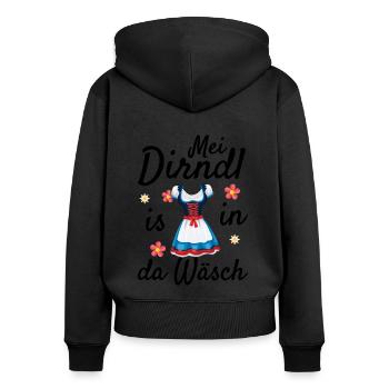 Dirndl Tracht | Mei Dirndl is in da - Frauen Premium Bio Zip Hoodie - Schwarz - Hinten - Julia (174cm)