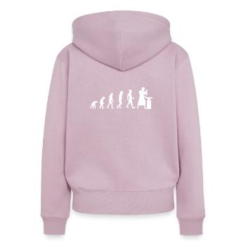 Forgeron Forgeron T-Shirt Evolution Cadeau - Sweat à capuche zippé Premium bio Femme - rose poudré - Dos - Julia (174cm)