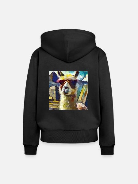 Abstraktes farbiges Ölgemälde eines Lamas - Frauen Premium Bio Zip Hoodie - Schwarz
