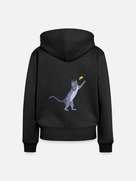 Katze mit Maus - Frauen Premium Bio Zip Hoodie - Schwarz