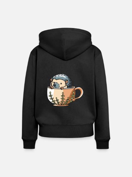 Igel mit Krug - Frauen Premium Bio Zip Hoodie - Schwarz
