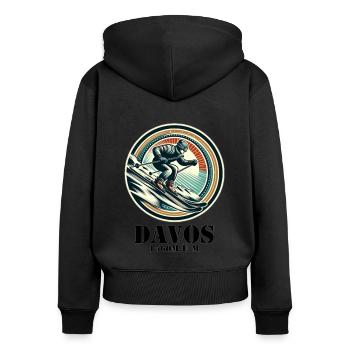 Davos - Frauen Premium Bio Zip Hoodie - Schwarz - Hinten - Julia (174cm)