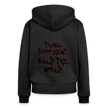 Think Different build the world - Frauen Premium Bio Zip Hoodie - Schwarz - Hinten - Julia (174cm)