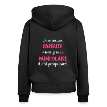 Je ne suis pas parfaite mais Paimpolaise - Sweat à capuche zippé Premium bio Femme - noir - Dos - Julia (174cm)