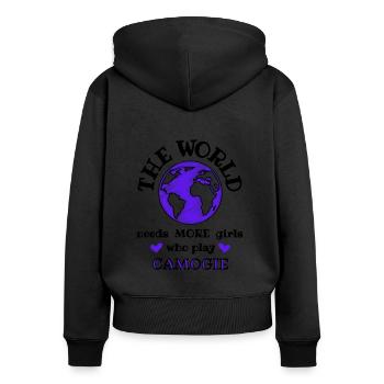 The world needs more girls who play camogie. - Women's Premium Organic Zip Hoodie - black - Back - Julia (174cm)