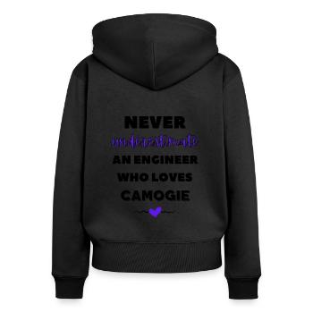 Never underestimate an engineer who loves camogie - Women's Premium Organic Zip Hoodie - black - Back - Julia (174cm)