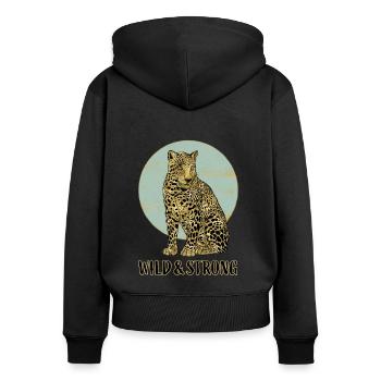 Léopard. Sauvage et fort. - Sweat à capuche zippé Premium bio Femme - noir - Dos - Julia (174cm)
