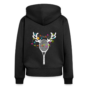 Weihnachtsbaum Lichterkette Tennis Weihnachts - Frauen Premium Bio Zip Hoodie - Schwarz - Hinten - Julia (174cm)