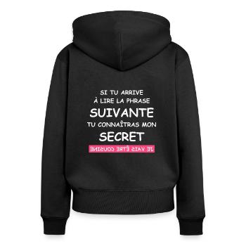 je vais être cousine - Sweat à capuche zippé Premium bio Femme - noir - Dos - Julia (174cm)