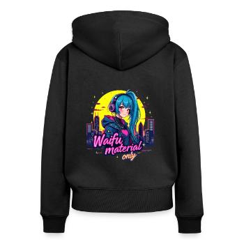 WAIFU MATERIAL ONLY - VAPORWAVE GAMERGIRL - Women's Premium Organic Zip Hoodie - black - Back - Julia (174cm)