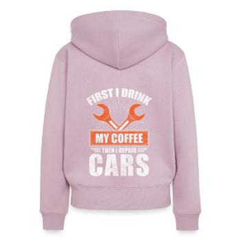 Mécanicien, artisan, mécatronicien, amateur - Sweat à capuche zippé Premium bio Femme - rose poudré - Dos - Julia (174cm)