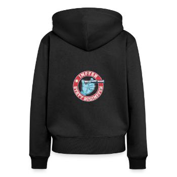 Impfen statt Schimpfen - Frauen Premium Bio Zip Hoodie - Schwarz - Hinten - Julia (174cm)