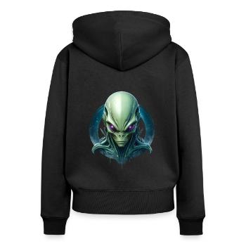 Portail des étrangers - Sweat à capuche zippé Premium bio Femme - noir - Dos - Julia (174cm)