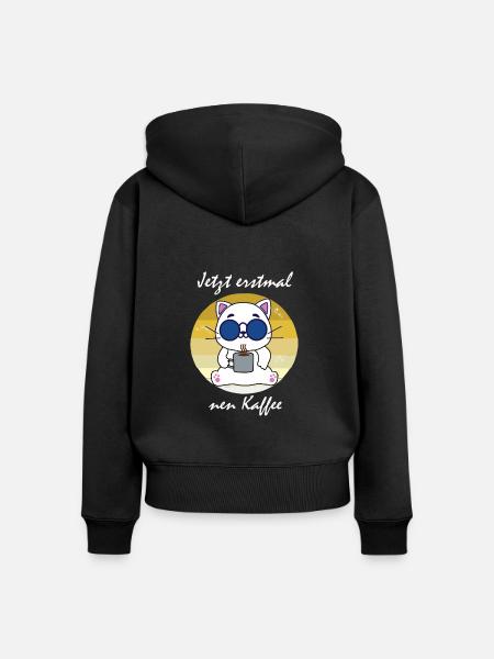 Kaffee Katze - Frauen Premium Bio Zip Hoodie - Schwarz