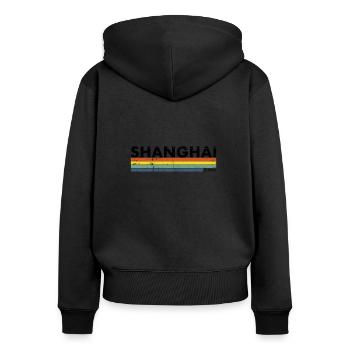 Shanghai Chine Vintage Chinesische Chinois - Sweat à capuche zippé Premium bio Femme - noir - Dos - Julia (174cm)