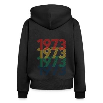 Cool Retro 1973, 50 ans, cadeau de 50e anniversaire - Sweat à capuche zippé Premium bio Femme - noir - Dos - Julia (174cm)