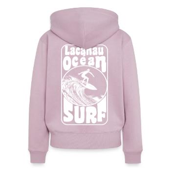 LACANAU - Sweat à capuche zippé Premium bio Femme - rose poudré - Dos - Julia (174cm)