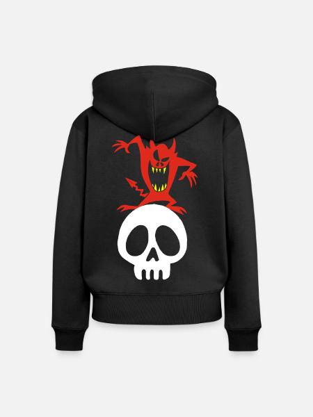 Dämon auf einem Schädel - Frauen Premium Bio Zip Hoodie - Schwarz