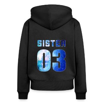 sister 01 sister 02 sister 03 Galaxy style - Frauen Premium Bio Zip Hoodie - Schwarz - Hinten - Julia (174cm)