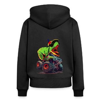 Monstertruck mit Dino T-Rex Dinosaurier Geschenk - Frauen Premium Bio Zip Hoodie - Schwarz - Hinten - Julia (174cm)