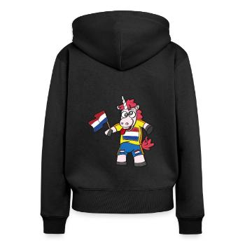 Licorne folle de Hollande - Sweat à capuche zippé Premium bio Femme - noir - Dos - Julia (174cm)