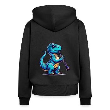 Dino Flutist Orchestra Funny Design - Women's Premium Organic Zip Hoodie - black - Back - Julia (174cm)