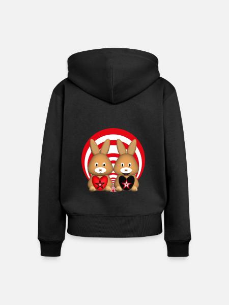 Hasen Liebe mit Herzen. - Frauen Premium Bio Zip Hoodie - Schwarz