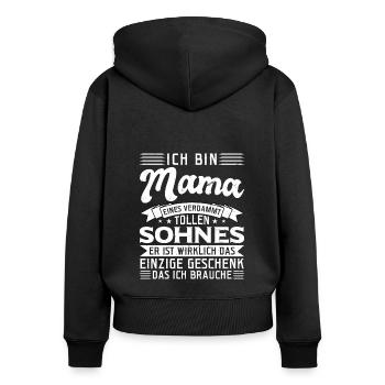 Mama Sohn Mama Geschenk - Frauen Premium Bio Zip Hoodie - Schwarz - Hinten - Julia (174cm)