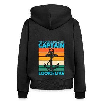 Captain Boat Captains Cadeau - Sweat à capuche zippé Premium bio Femme - noir - Dos - Julia (174cm)