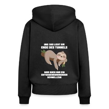 Faultier Sarkasmus Ironie Geschenk - Frauen Premium Bio Zip Hoodie - Schwarz - Hinten - Julia (174cm)