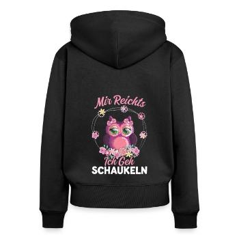 Eule Vogel Schaukeln Geschenk - Frauen Premium Bio Zip Hoodie - Schwarz - Hinten - Julia (174cm)