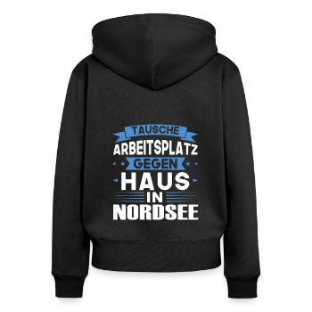 Nordsee Urlaub Norden Geschenk - Frauen Premium Bio Zip Hoodie - Schwarz - Hinten - Julia (174cm)