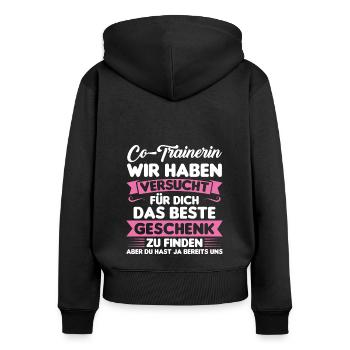 Sport Trainer Trainerin Geschenk - Frauen Premium Bio Zip Hoodie - Schwarz - Hinten - Julia (174cm)