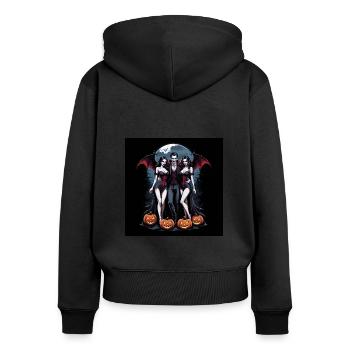 Vampire Paar Halloween Kürbis Fledermaus Kostüm - Frauen Premium Bio Zip Hoodie - Schwarz - Hinten - Julia (174cm)