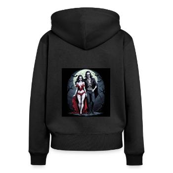 Vampire Paar Halloween Kürbis Fledermaus Kostüm - Frauen Premium Bio Zip Hoodie - Schwarz - Hinten - Julia (174cm)
