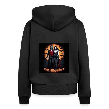 Vampire Paar Halloween Kürbis Fledermaus Kostüm - Frauen Premium Bio Zip Hoodie - Schwarz - Hinten - Julia (174cm)