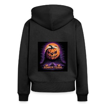 Halloween citrouille rétro des années 90 Costume effrayant - Sweat à capuche zippé Premium bio Femme - noir - Dos - Julia (174cm)
