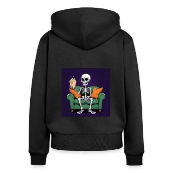Squelette Coach Popcorn Halloween Cadeau Drôle - Sweat à capuche zippé Premium bio Femme - noir - Dos - Julia (174cm)