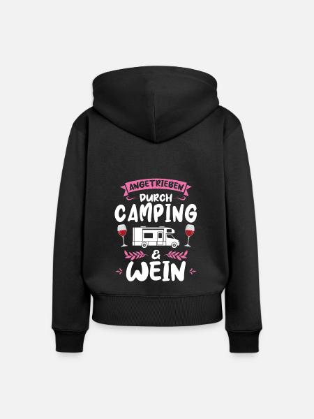 Campen Wein Campingplatz Geschenk - Frauen Premium Bio Zip Hoodie - Schwarz
