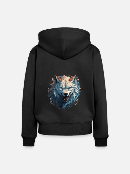 Wolf - Illustration - Frauen Premium Bio Zip Hoodie - Schwarz