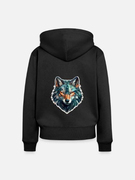 Wolf - Illustration - Frauen Premium Bio Zip Hoodie - Schwarz