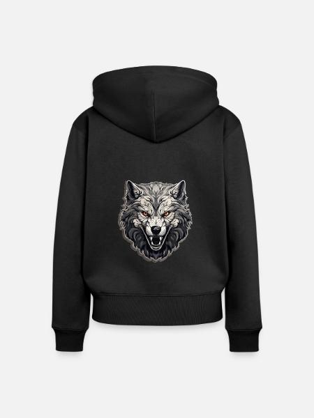 Wolf - Illustration - Frauen Premium Bio Zip Hoodie - Schwarz