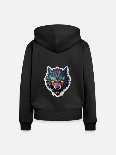 Wolf - Illustration - Frauen Premium Bio Zip Hoodie - Schwarz