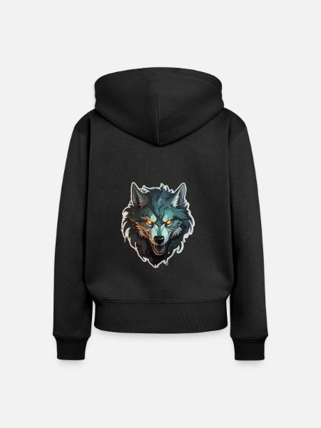 Wolf - Illustration - Frauen Premium Bio Zip Hoodie - Schwarz