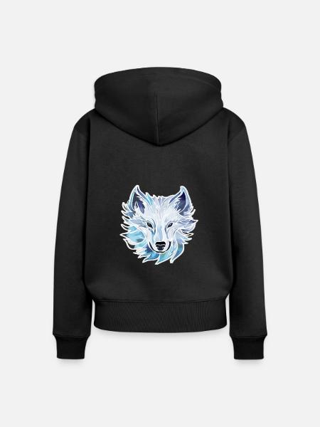 Wolf - Illustration - Frauen Premium Bio Zip Hoodie - Schwarz